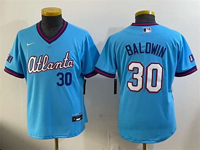 Youth Atlanta Braves #30 Drake Baldwin Powder Blue 2026 City Connect Stadium Stitched Baseball Jersey